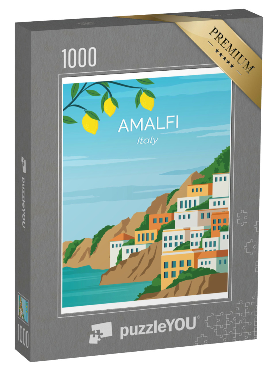 Puzzle 1000 pezzi „Amalfi. Città di mare in Italia. Viaggio ad Amalfi. Paesaggio sfondo illustrazione vettoriale“