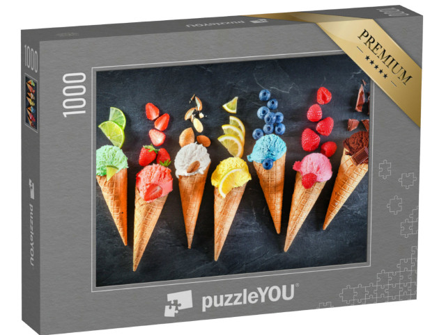 Puzzle 1000 pezzi „Gelato dolce come cioccolato, limone, lime, mandorla, fragole, vaniglia“