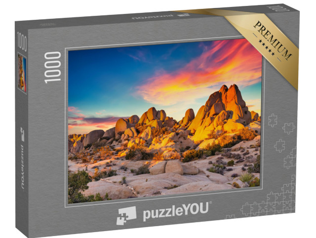 Puzzle 1000 pezzi „Rocce nel tramonto incandescente, Parco Nazionale di Joshua Tree, California“