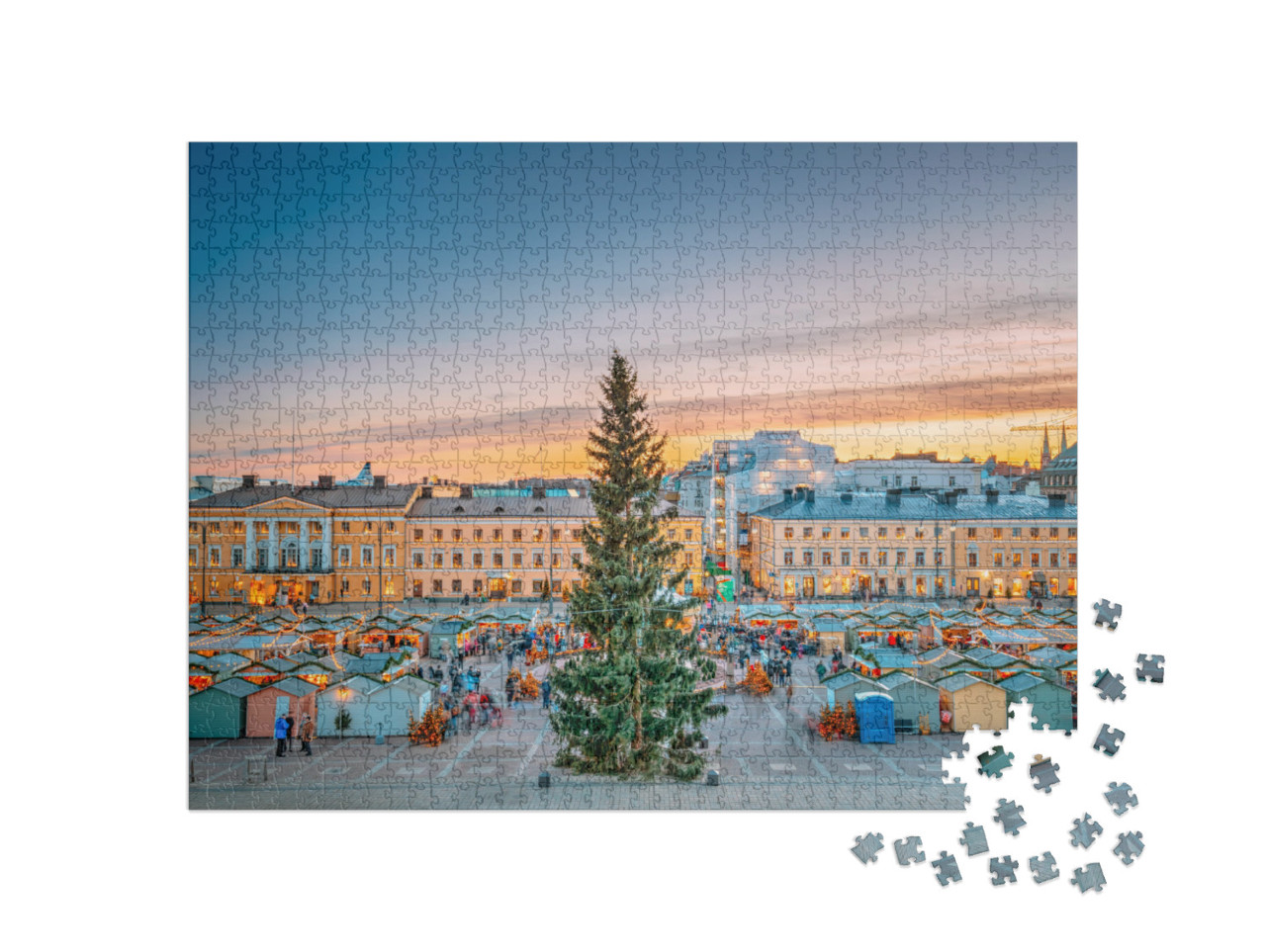 Puzzle 1000 pezzi „Mercatino di Natale in Piazza del Senato, Helsinki, Finlandia“