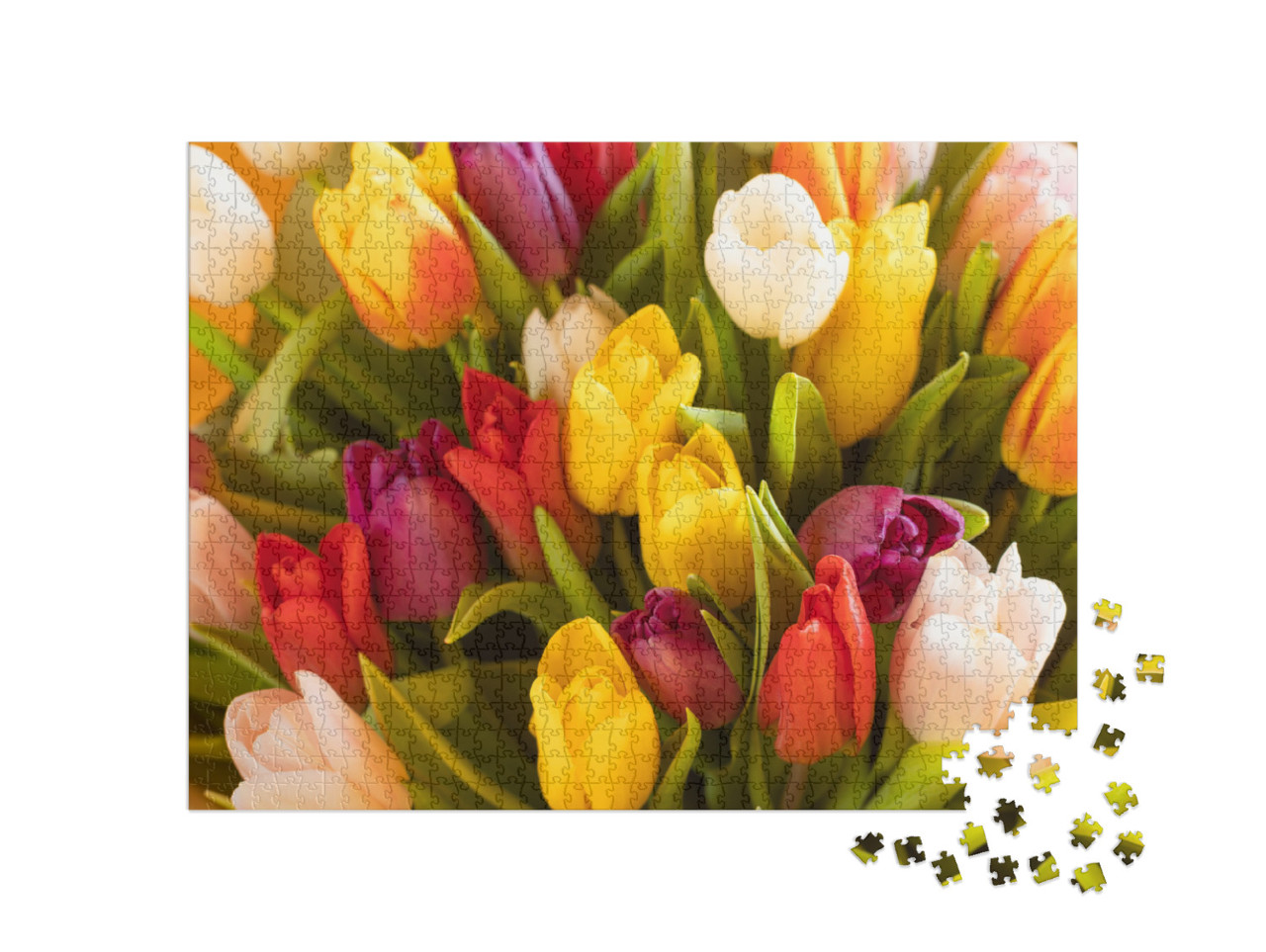 Puzzle 1000 pezzi „Un colorato bouquet di tulipani per Pasqua“