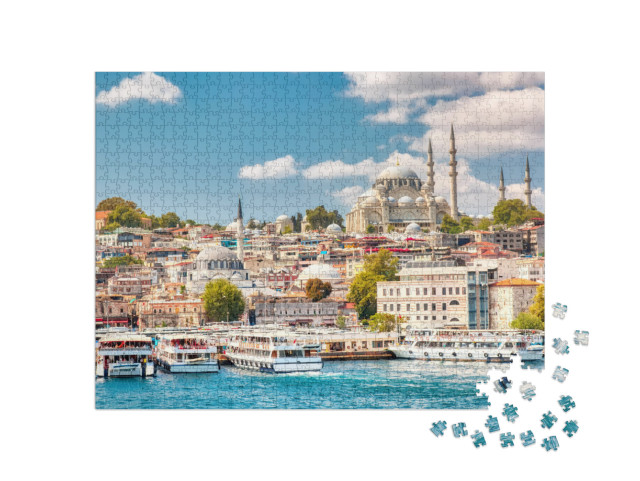 Puzzle 1000 pezzi „Baia del Corno d'Oro di Istanbul con vista su Süleymaniye“