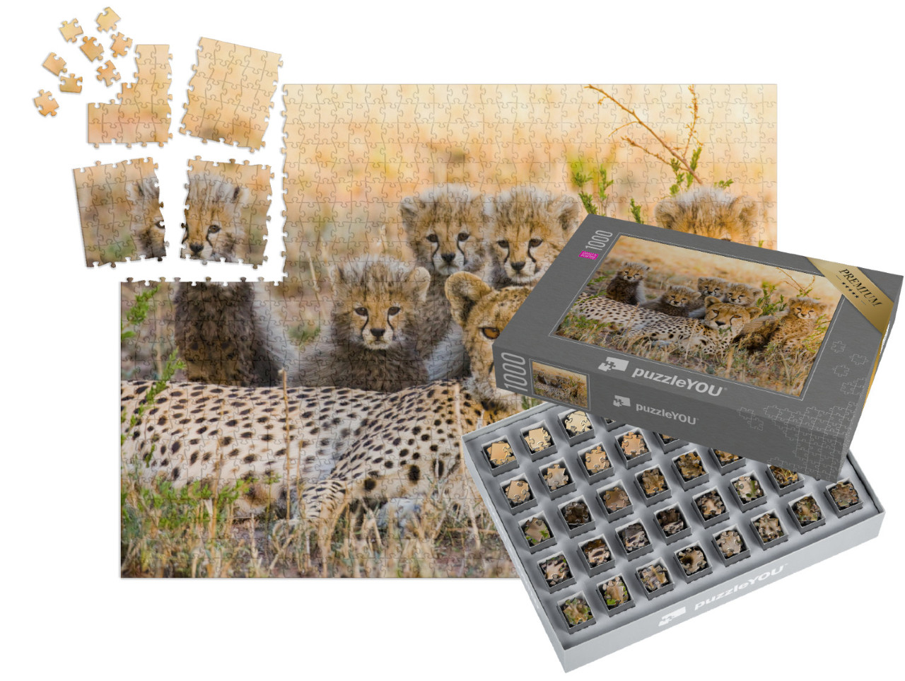 SMART SORTED® | Puzzle 1000 pezzi „Madre ghepardo e i suoi cuccioli nella savana, Kenya“