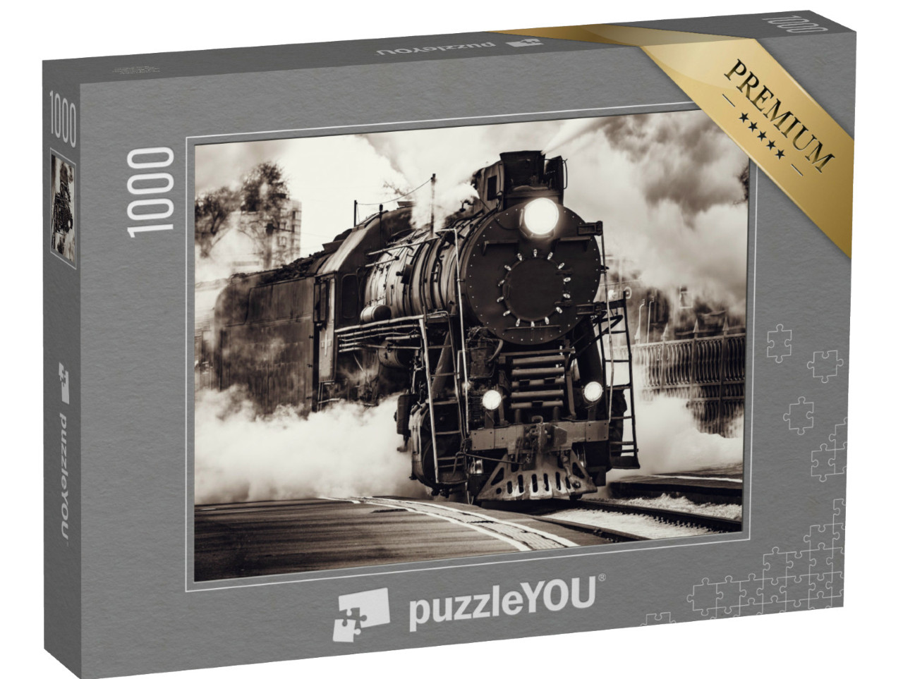 Puzzle 1000 pezzi „Il treno a vapore parte dalla stazione ferroviaria di Riga“