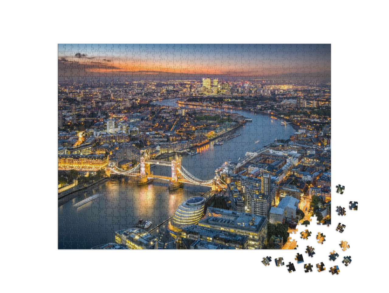 Puzzle 1000 pezzi „Lo skyline di Londra con il Tower Bridge al tramonto“