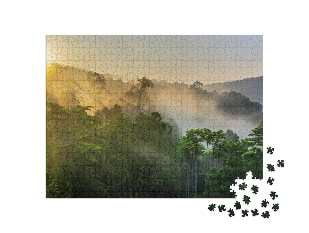 Puzzle 1000 pezzi „Foresta tropicale, vista mozzafiato sulla foresta pluviale del Borneo“