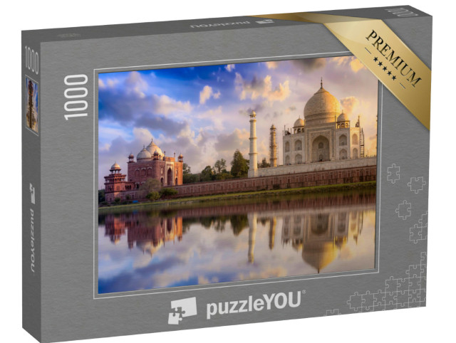 Puzzle 1000 pezzi „Taj Mahal: tramonto pittoresco con cielo magnifico, Agra, India“