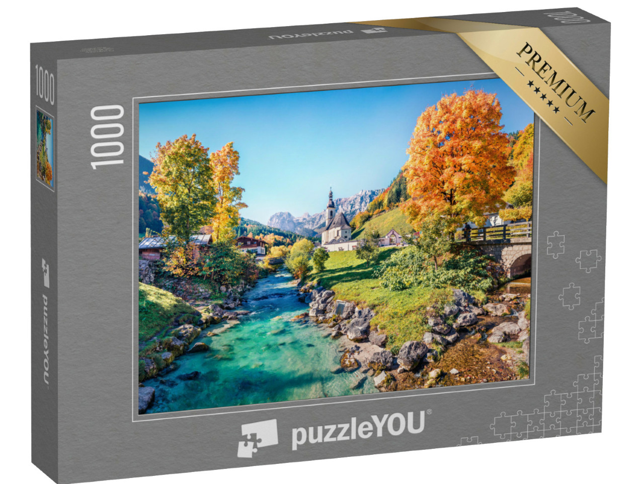Puzzle 1000 pezzi „Scena mattutina della chiesa parrocchiale di San Sebastiano, Baviera“