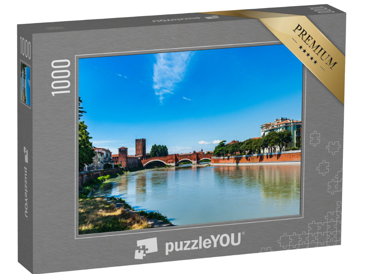 Puzzle 1000 pezzi „Verona, vista sull'Adige, il Ponte Scaligero e il Castello di Castelvecchio“