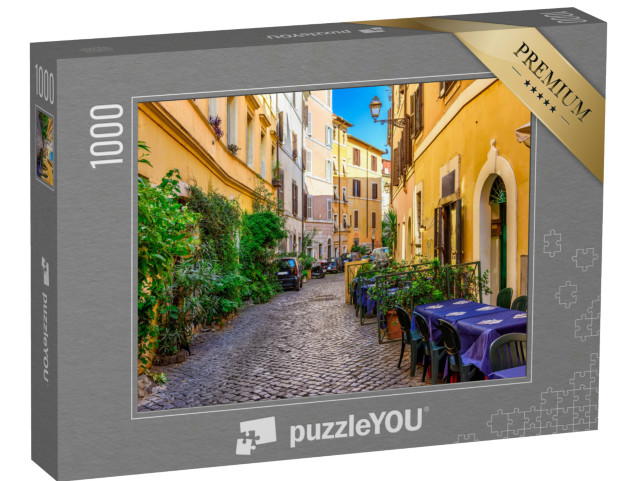 Puzzle 1000 pezzi „Un'accogliente strada antica di Trastevere a Roma, Italia, sulla sponda occidentale del Tevere, Lazio“