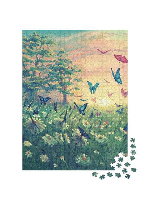 Puzzle 1000 pezzi „Tramonto con farfalle“
