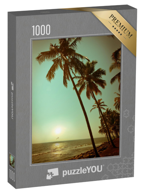 Puzzle 1000 pezzi „Tramonto su una spiaggia di palme tropicali“