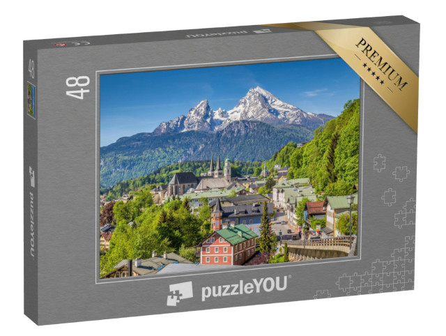 Puzzle 48 pezzi „La città storica di Berchtesgaden con il Watzmann sullo sfondo, Baviera“