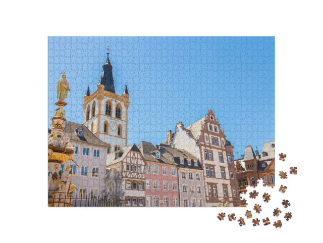 Puzzle 1000 pezzi „Facciate di case storiche, mercato principale di Treviri“