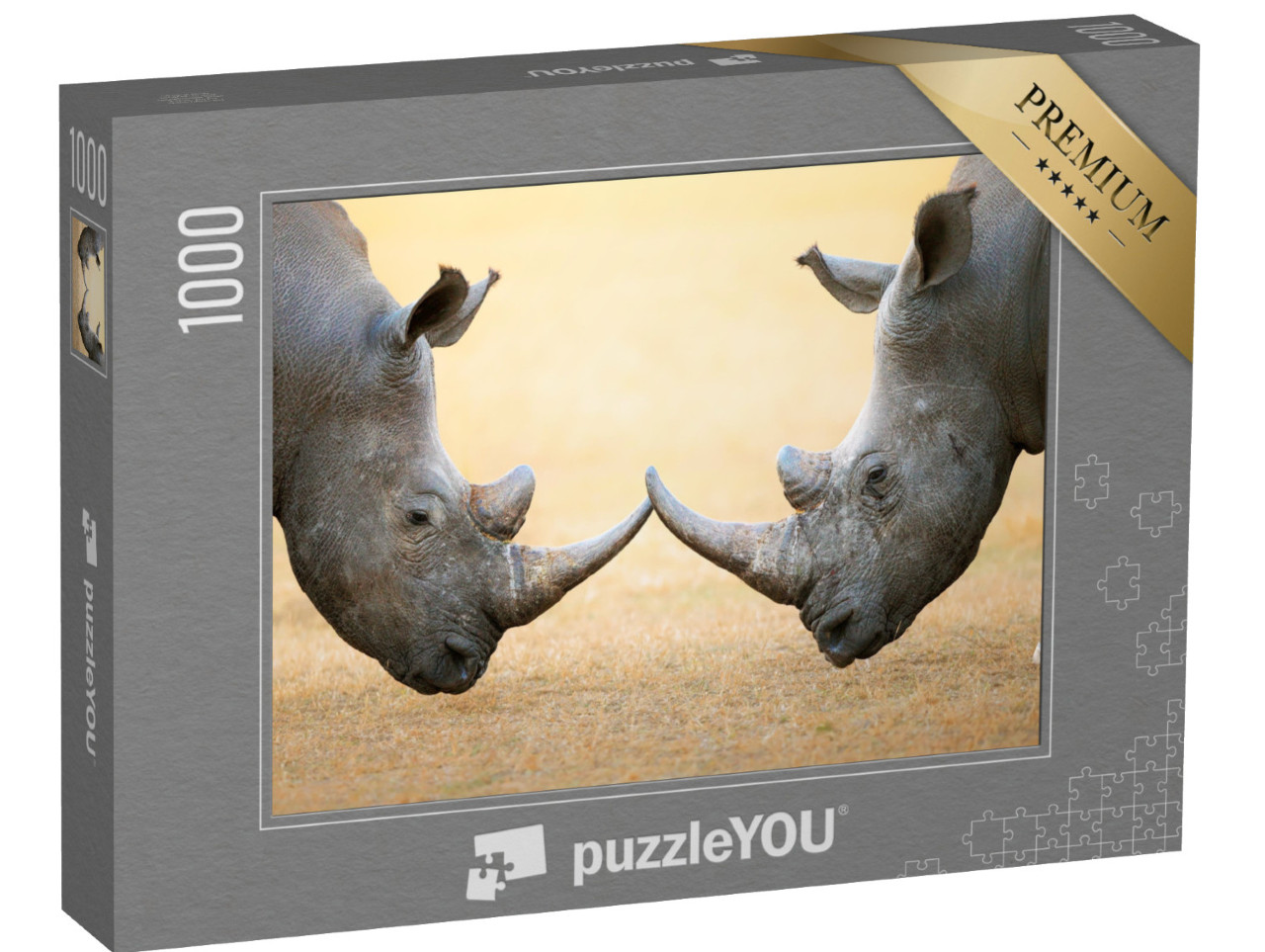 Puzzle 1000 pezzi „Rinoceronti bianchi, testa a testa - Parco nazionale Kruger, Sudafrica“