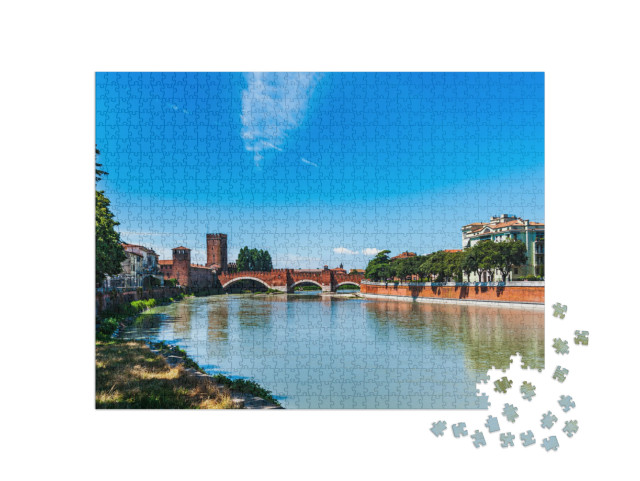 Puzzle 1000 pezzi „Verona, vista sull'Adige, il Ponte Scaligero e il Castello di Castelvecchio“