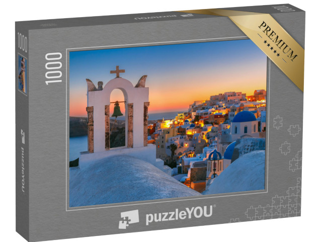 Puzzle 1000 pezzi „Oia nel tramonto dorato, isola di Santorini, Grecia“