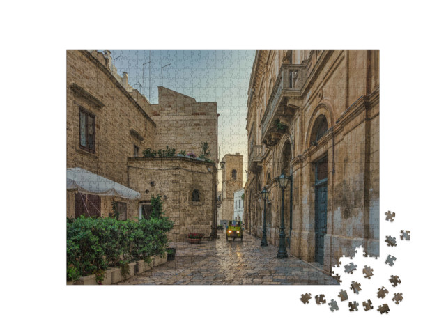 Puzzle 1000 pezzi „Una tranquilla mattinata nel centro storico di Polignano a Mare, in Puglia.“