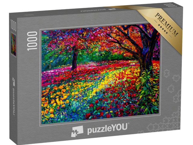 Puzzle 1000 pezzi „Pittura a olio: giardino fiorito autunnale e colorato“