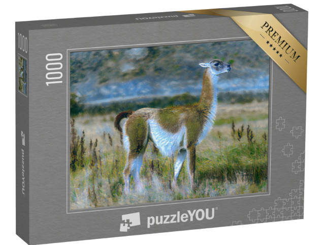 Puzzle 1000 pezzi „nello stile artistico di Claude Monet - Guanaco nel Parco Nazionale Torres del Paine“
