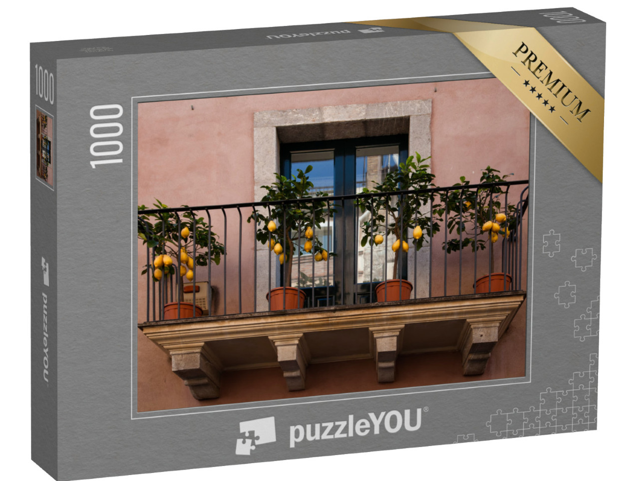 Puzzle 1000 pezzi „Limoni sul balcone a Toarmina, Italia“