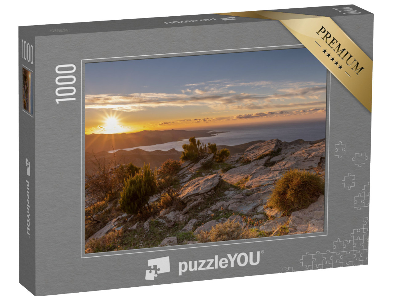 Puzzle 1000 pezzi „Vegetazione autunnale sulle montagne della Corsica con il mare sullo sfondo“