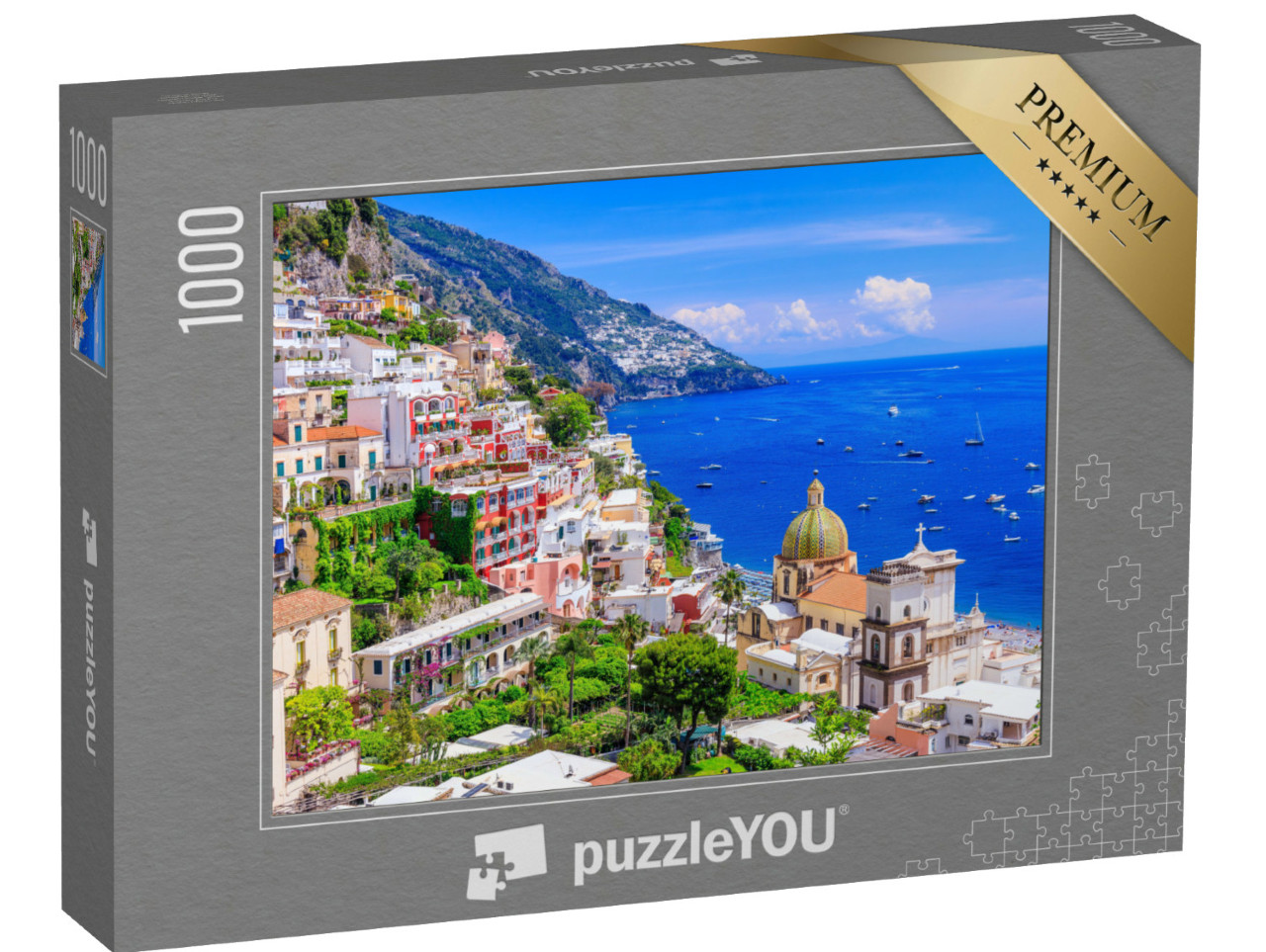 Puzzle 1000 pezzi „Costiera Amalfitana, Italia. Vista della città di Positano e del mare.“