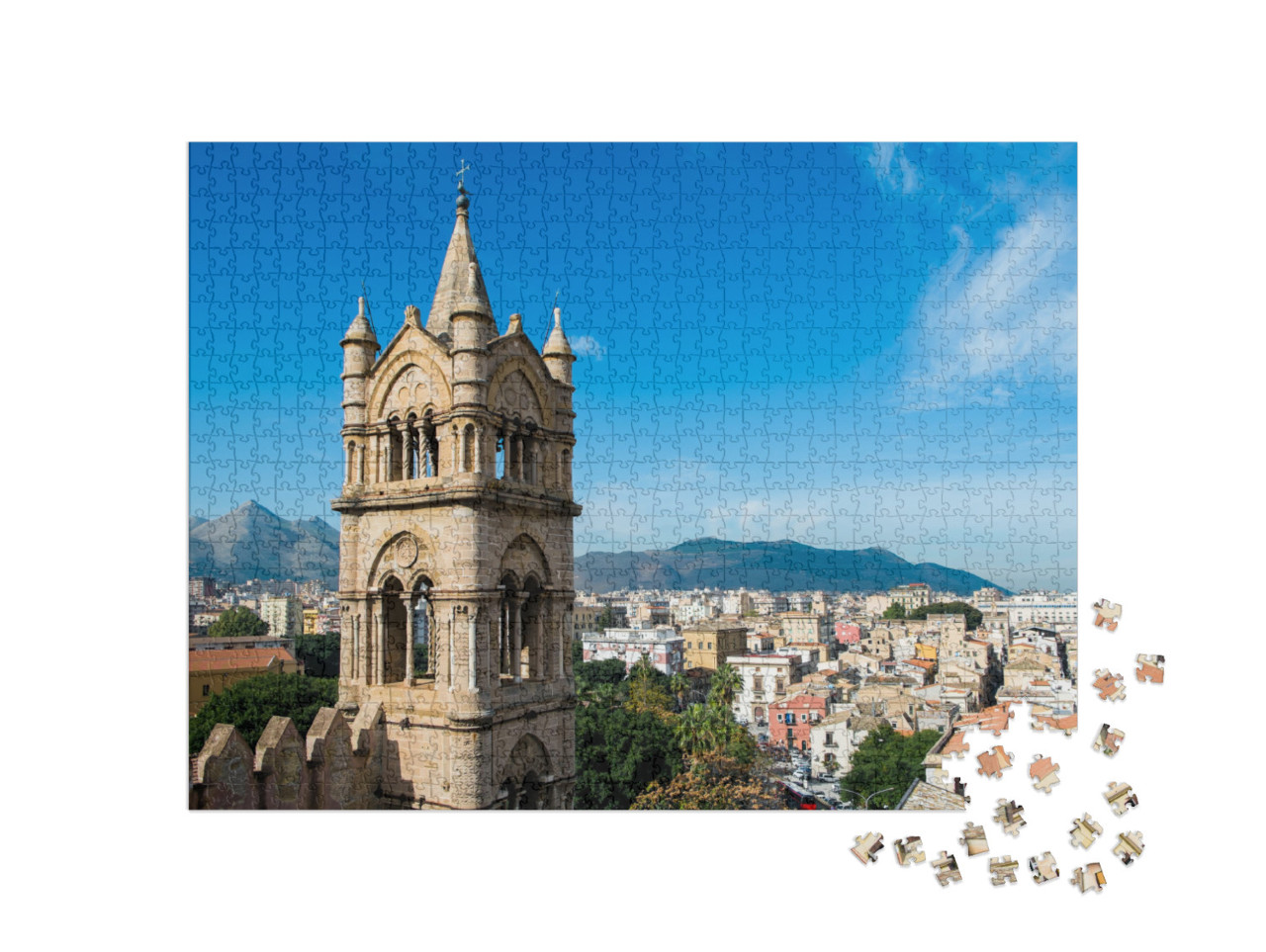 Puzzle 1000 pezzi „Cattedrale di Santa Maria Assunta sopra i tetti di Palermo, Sicilia“