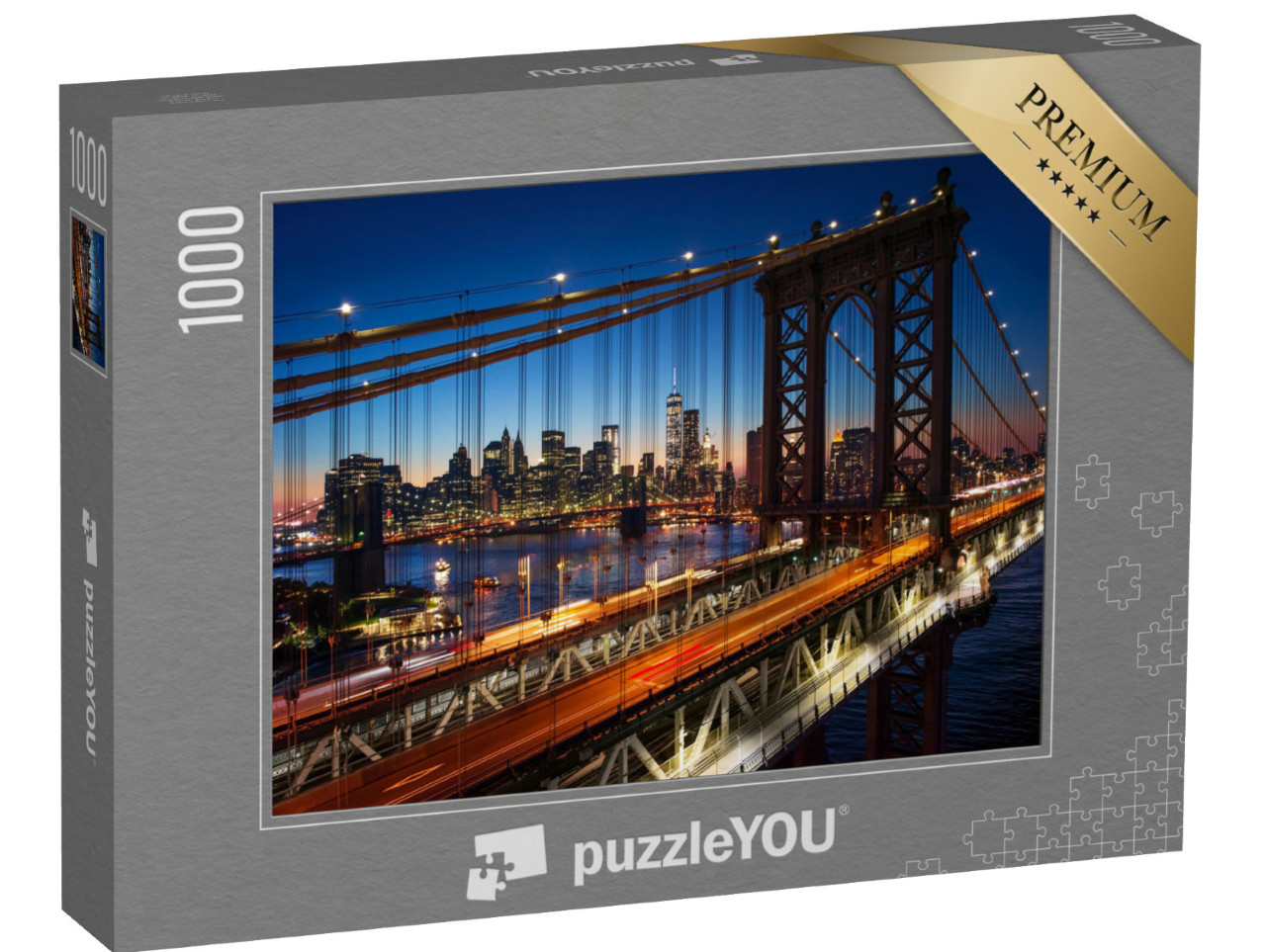 Puzzle 1000 pezzi „Tramonto su Manhattan con ponte di Brooklyn, USA“