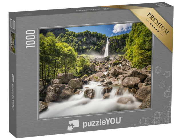 Puzzle 1000 pezzi „Cascata di Foroglio, Alpi svizzere“