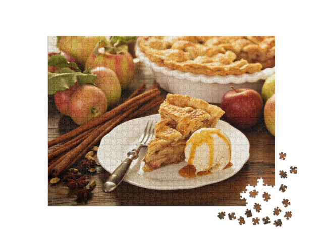 Puzzle 1000 pezzi „Delizia: torta di mele fresca con gelato alla vaniglia“