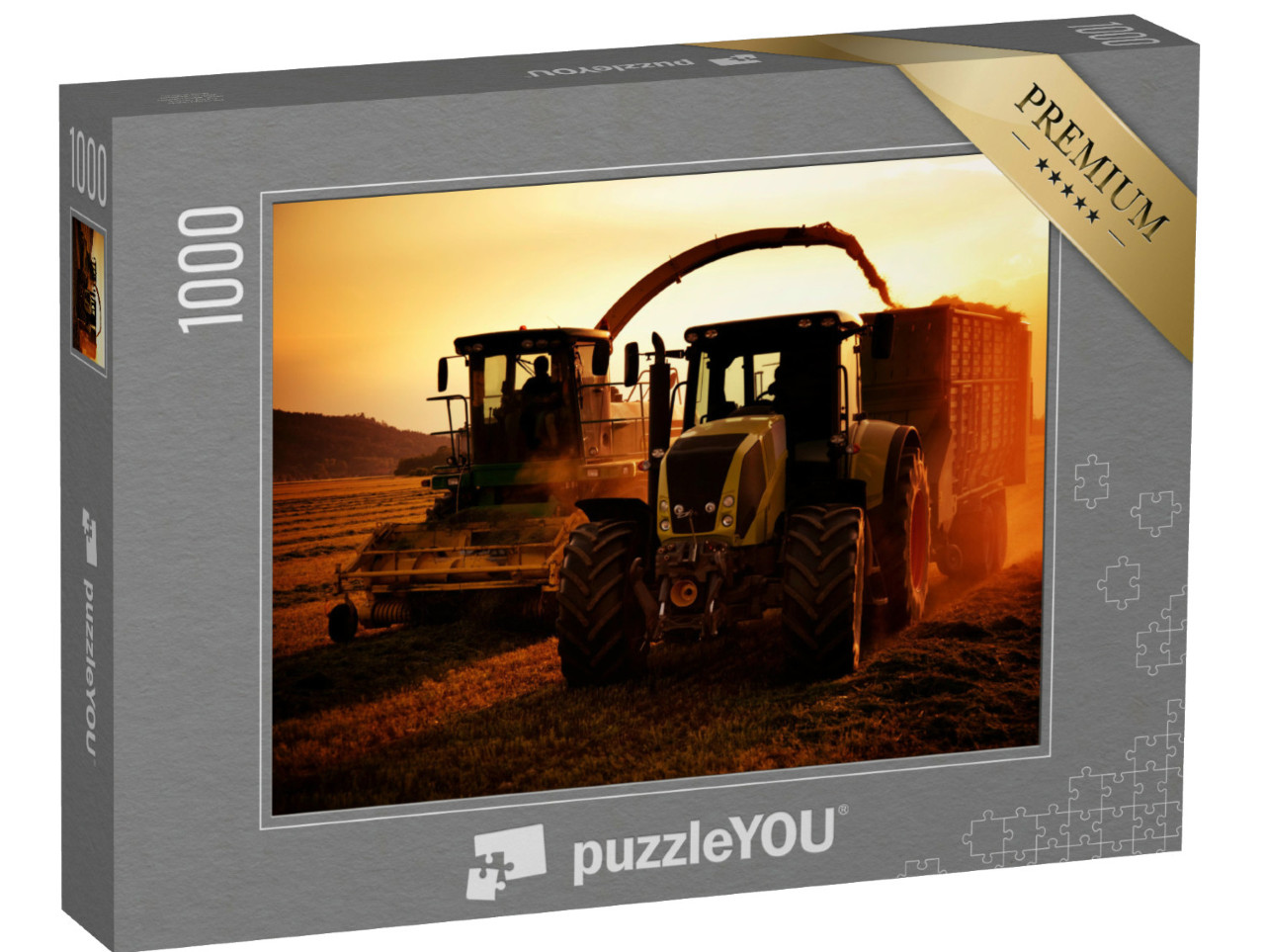 Puzzle 1000 pezzi „Trattori in un campo al tramonto“