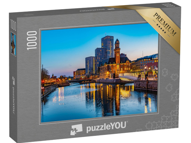 Puzzle 1000 pezzi „Tramonto con vista sullo skyline di Malmö, Svezia“