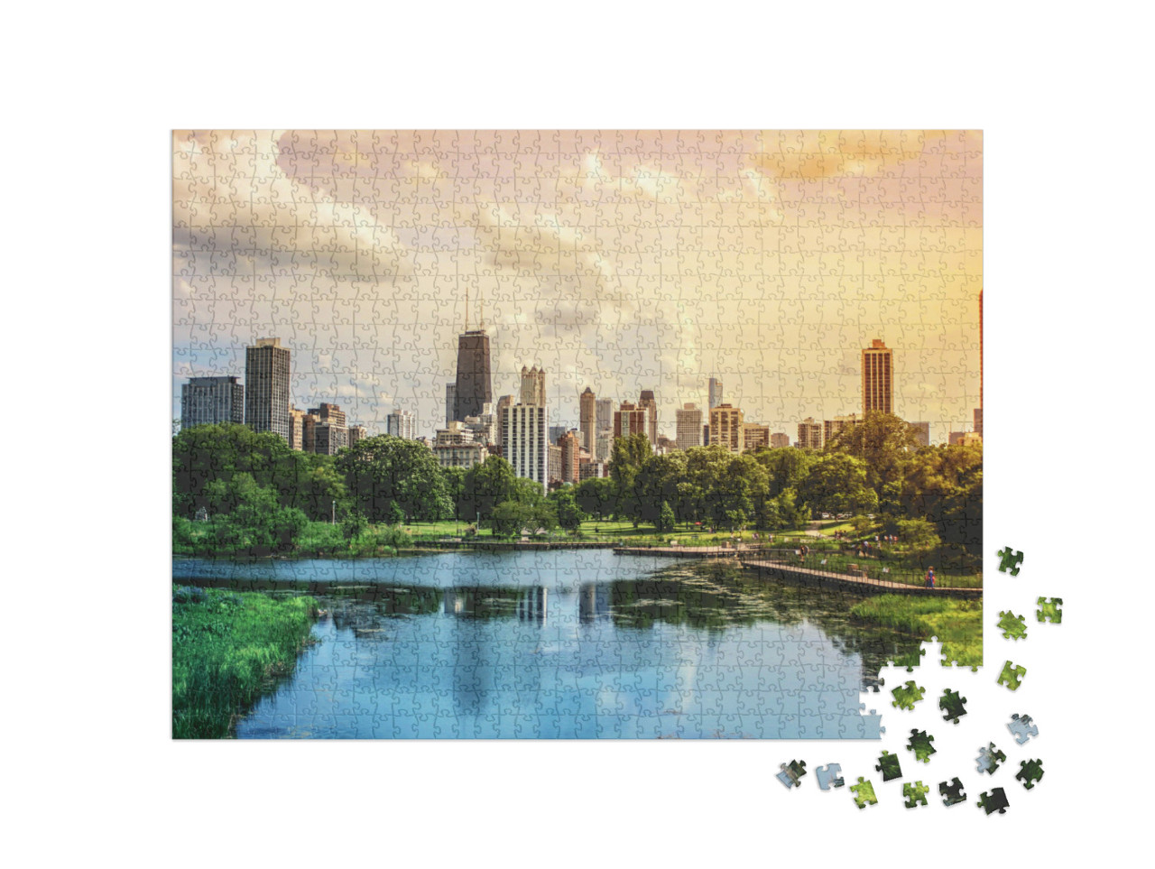 Puzzle 1000 pezzi „Vista di Chicago dello skyline e della città da Lincoln Park“