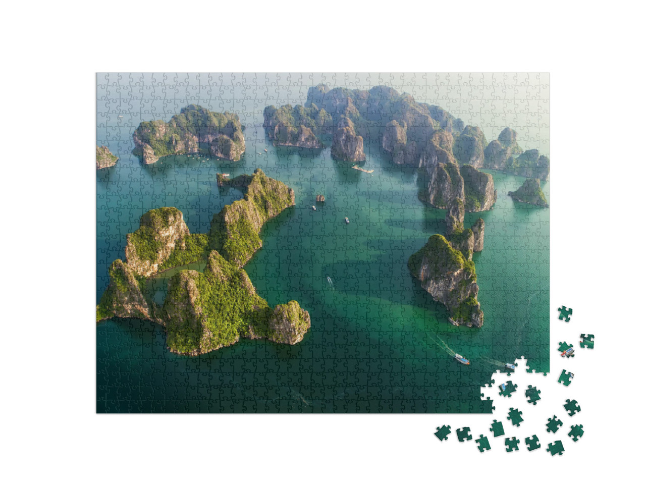 Puzzle 1000 pezzi „La splendida baia di Halong, Vietnam, Sud-Est asiatico. Patrimonio mondiale dell'UNESCO“