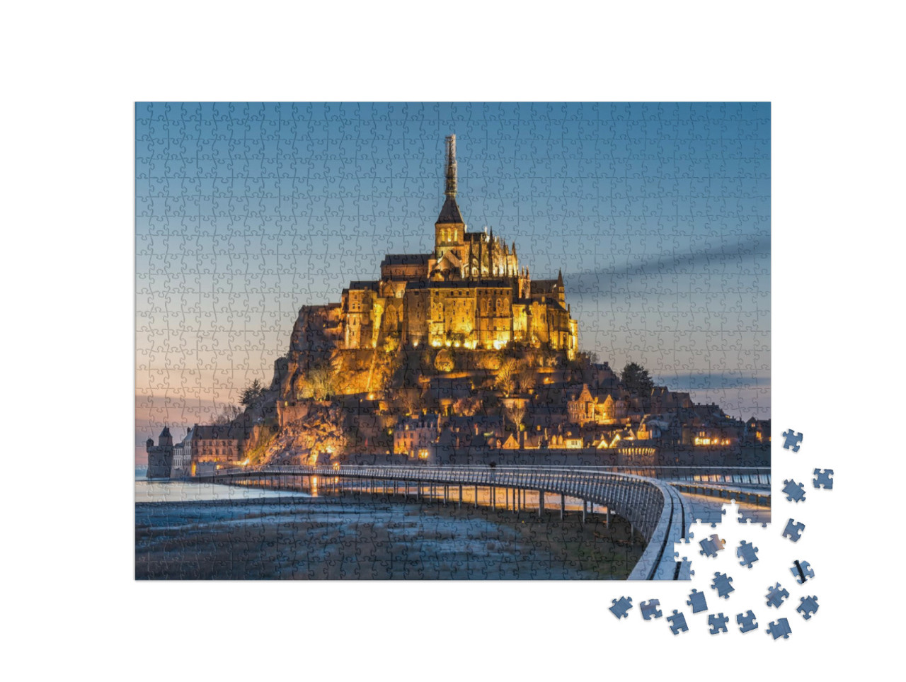 Puzzle 1000 pezzi „Mont Saint-Michel illuminato al tramonto“