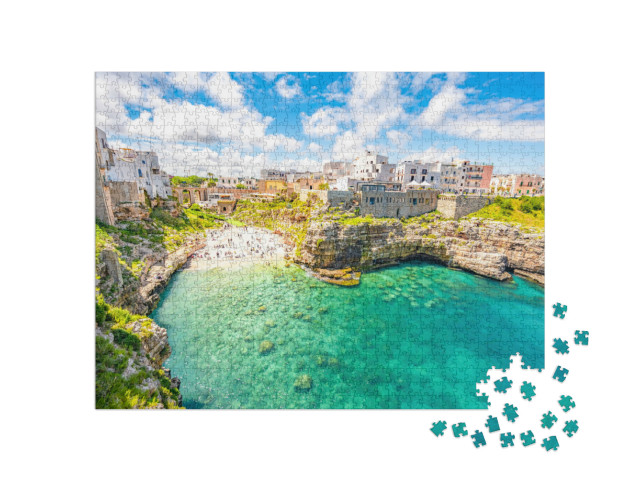 Puzzle 1000 pezzi „Polignano a Mare, Puglia, Italia, Europa. Paesaggio marino sul mare Adriatico“