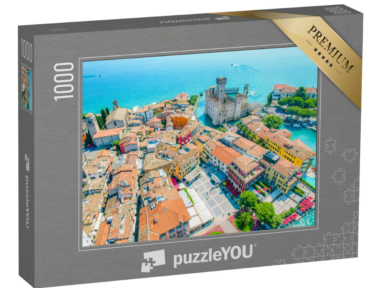 Puzzle 1000 pezzi „Castello della Rocca Scaligera a Sirmione, Lago di Garda, Italia“