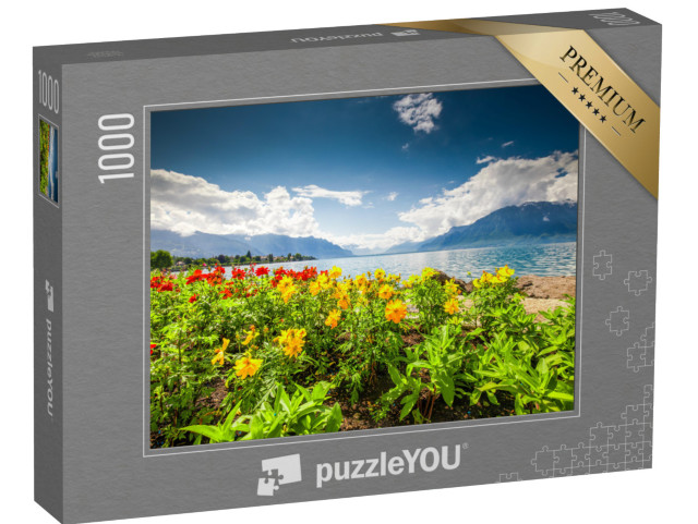 Puzzle 1000 pezzi „Lago di Ginevra e vigneto nella regione di Lavaux, Svizzera“