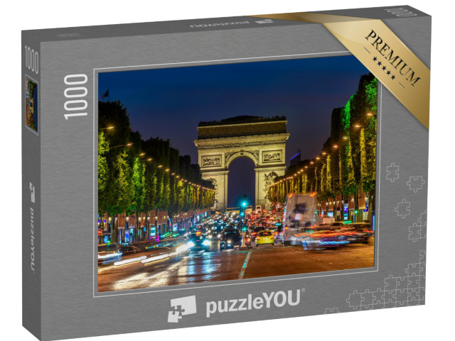 Puzzle 1000 pezzi „Champs-Elysees e Arco di Trionfo di notte, Parigi, Francia“