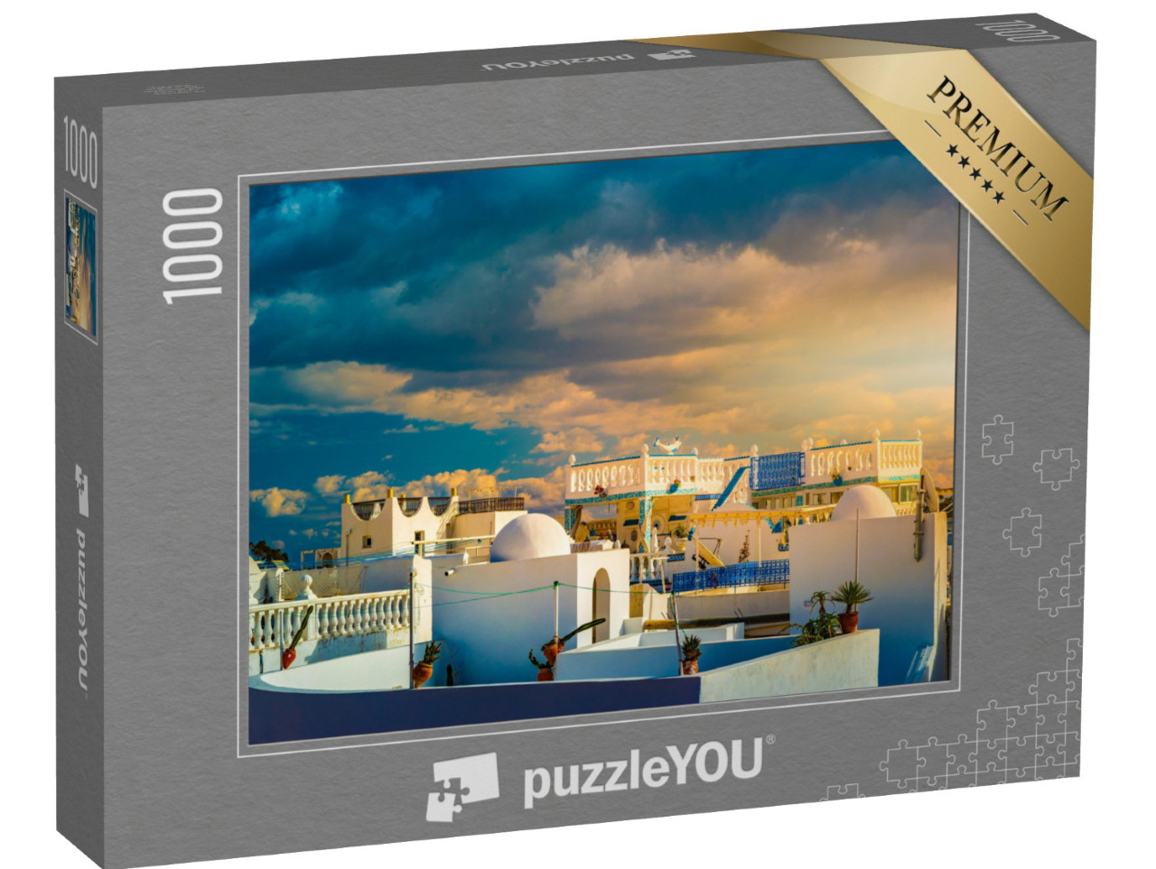 Puzzle 1000 pezzi „Cielo drammatico al tramonto su Medina, Tunisia“