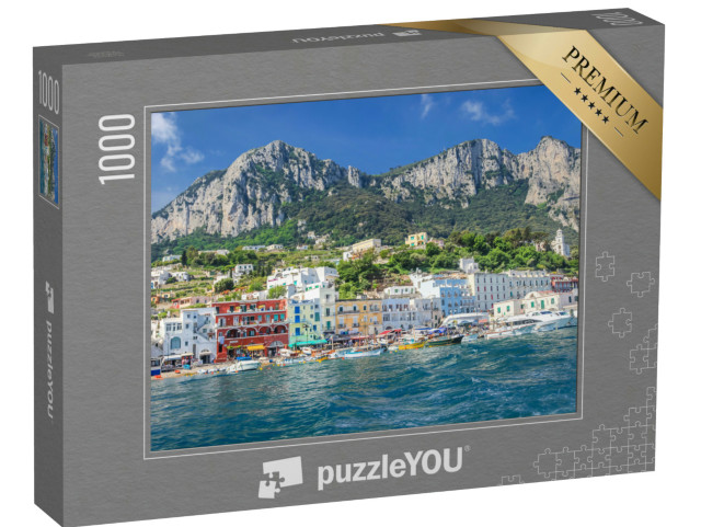 Puzzle 1000 pezzi „Idilliaco paesaggio del porto dell'isola di Capri, costiera amalfitana, Europa“