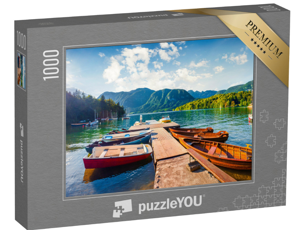 Puzzle 1000 pezzi „Panorama estivo del lago di Bohinj, Parco nazionale del Triglav, Slovenia“