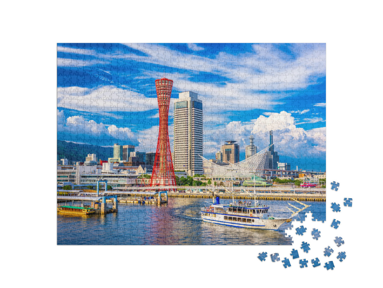 Puzzle 1000 pezzi „Skyline e porto di Kobe, Giappone“