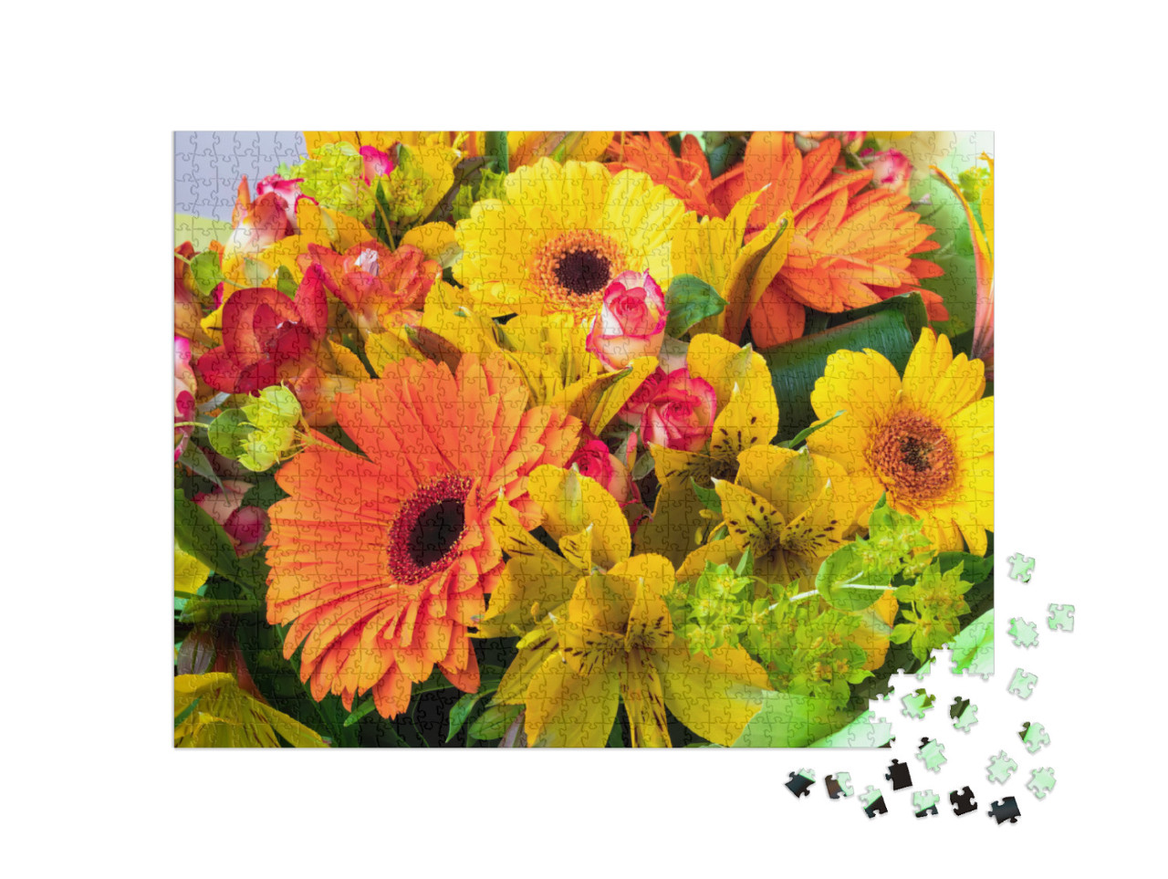 Puzzle 1000 pezzi „Gerbere gialle e arancioni in un bouquet“