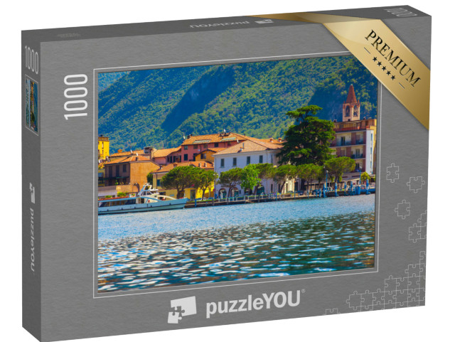 Puzzle 1000 pezzi „Panorama della città di Sulzano, in una luminosa giornata di sole. Italia, Alpi, Lago d'Iseo.“