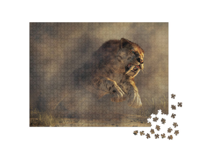 Puzzle 1000 pezzi „Arte digitale: un gigantesco Smilodon, il re dei predatori“