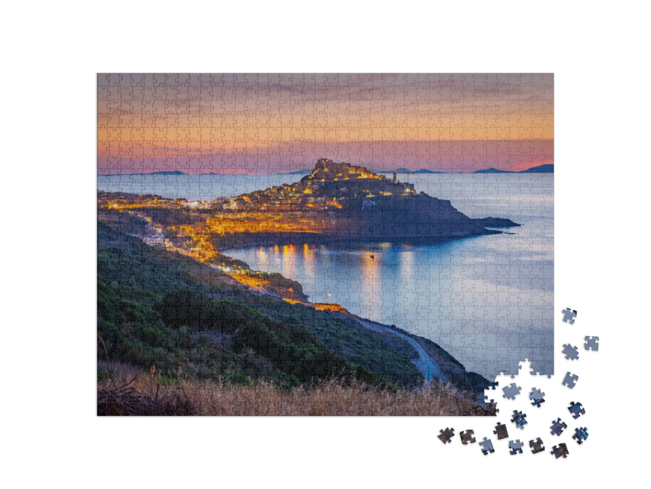 Puzzle 1000 pezzi „Vista del tramonto su Castelsardo, Sardegna settentrionale, Italia“