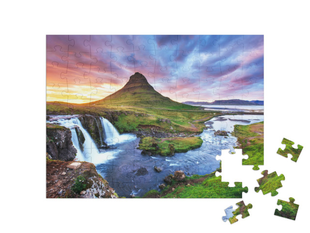 Puzzle 100 pezzi „Tramonto sul monte Kirkjufell, Islanda“