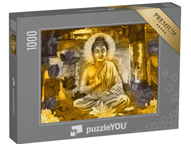Puzzle 1000 pezzi „Illustrazione 3D con Buddha e fiori“